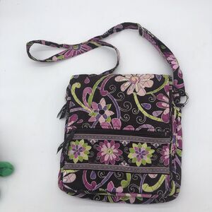 Vera Bradley Purse Purple Punch Messenger Bag Floral Pockets Zipper